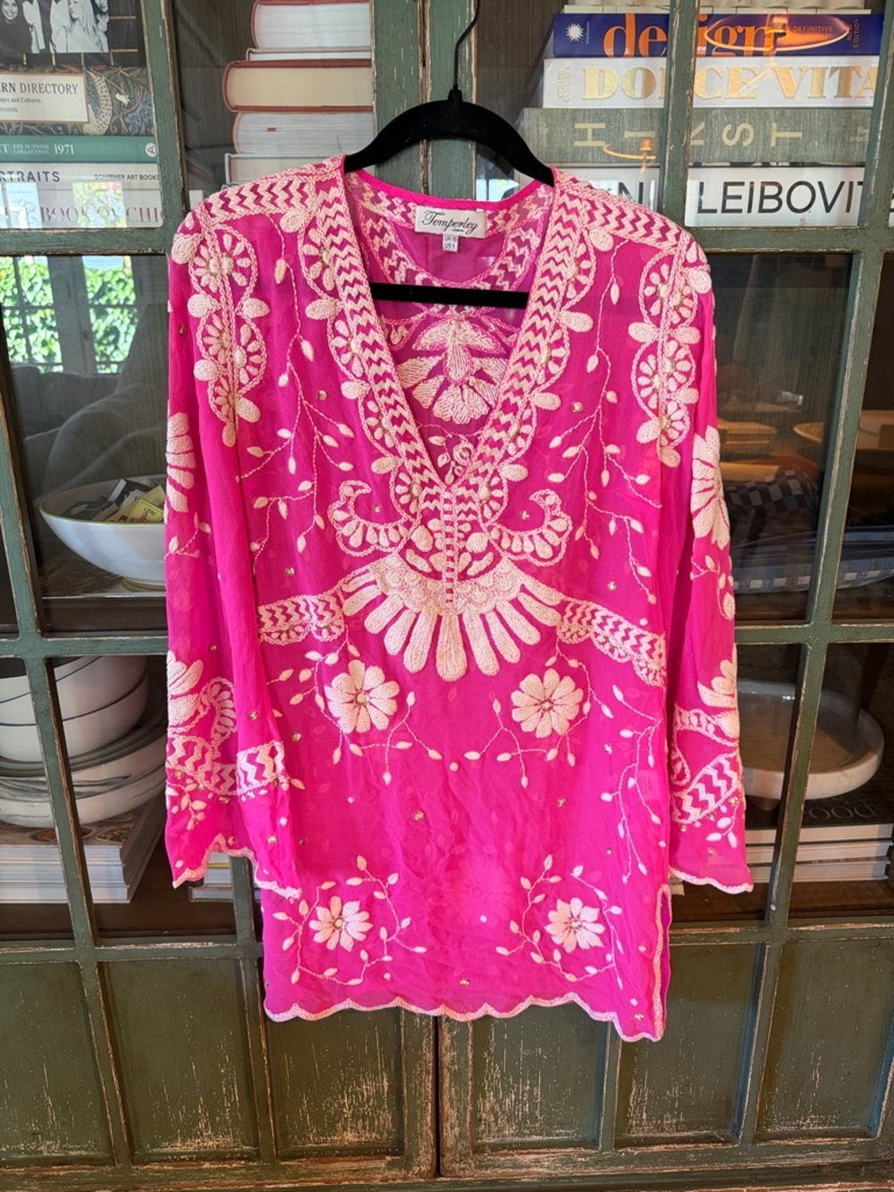 Temperley London Silk Embroidered Tunic Blouse Pink White resort wear size US6
